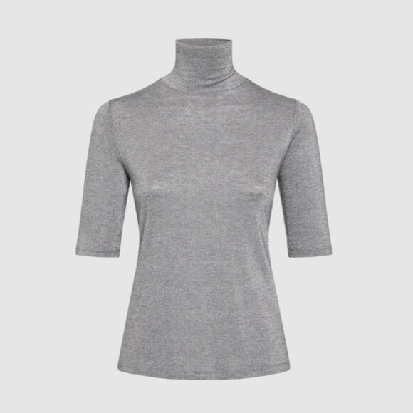Laura Metallic Knit Turtleneck Top Silver Grey - Picture 1 of 10